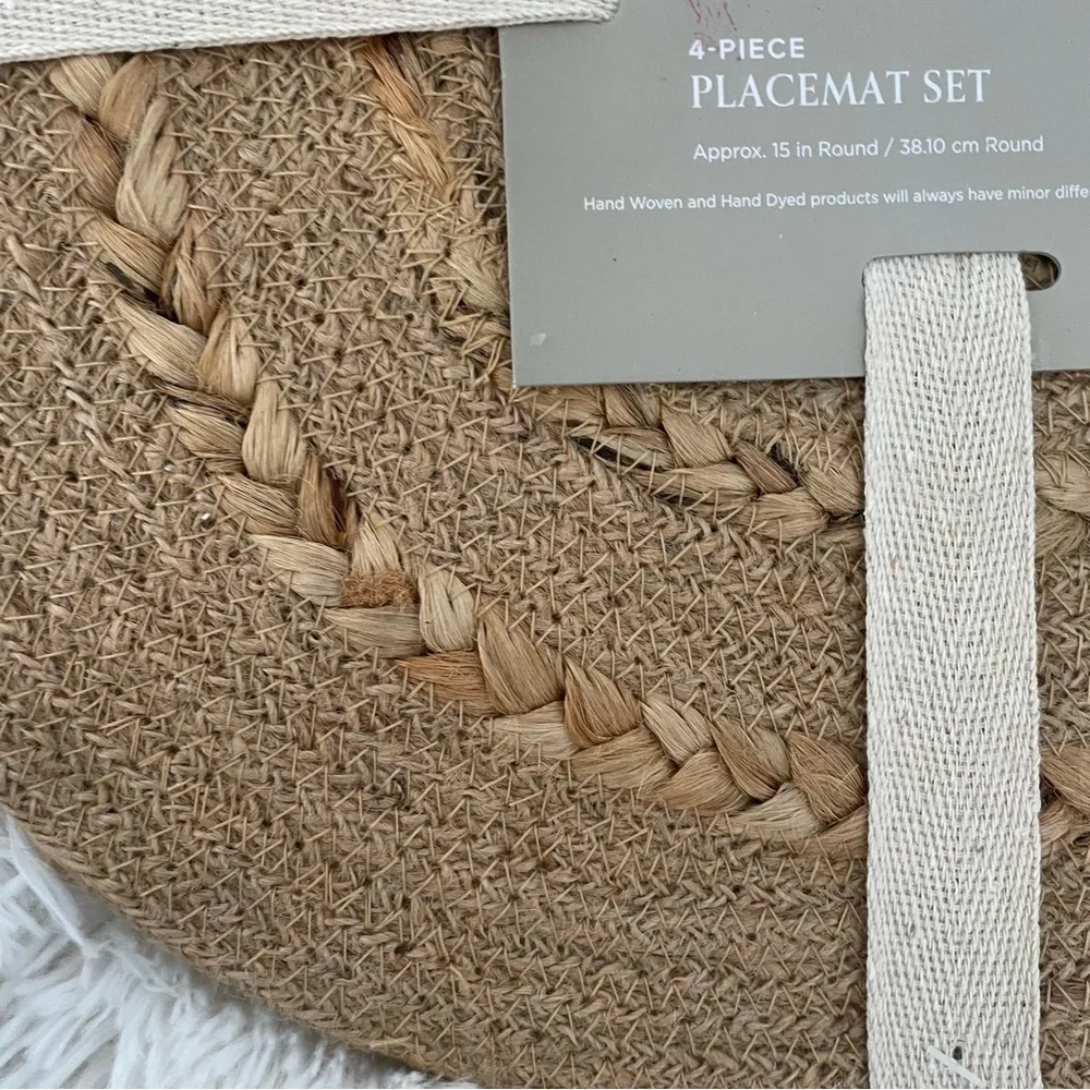 Soho Loft Jute 15” round placemats set of four NWT Boho Farmhouse